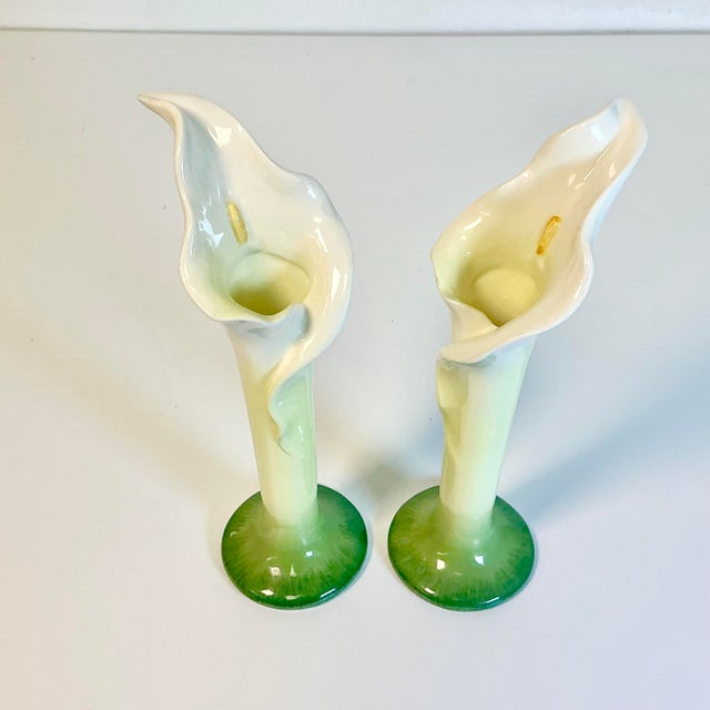 Hollywood Regency Vintage Boho Chic Hollywood Regency Trompe L’Oeil Calla Lily Candlestick Holders - A Pair. For Sale - Image 3 of 11