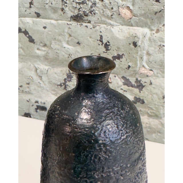 Japanese Craftsman Bronze Vases Black Volcanic Patinated Enamel, Japan 1930 For Sale - Image 10 of 11