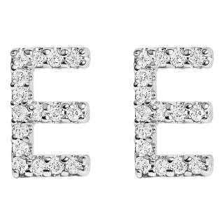 10K White Gold 1/10 Cttw Diamond 'E' Initial Stud Earring For Sale
