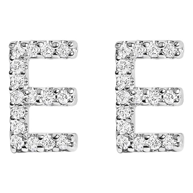 10K White Gold 1/10 Cttw Diamond 'E' Initial Stud Earring For Sale