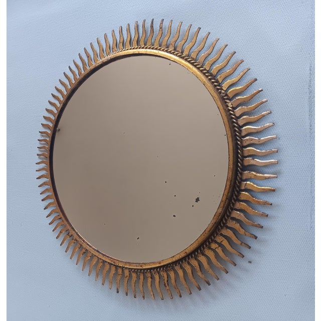 Vintage Spanish Gilt Metal Sunburst Mirror, 1960s, in Good conditions. Designed 1960 to 1969