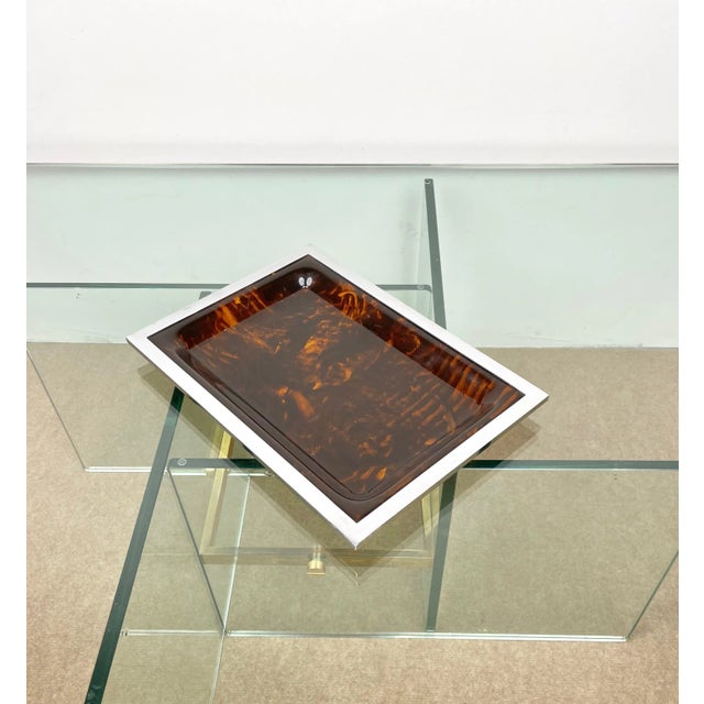 Acrylic Tortoiseshell & Chrome Serving Tray, Italy, 1970s For Sale - Image 3 of 11