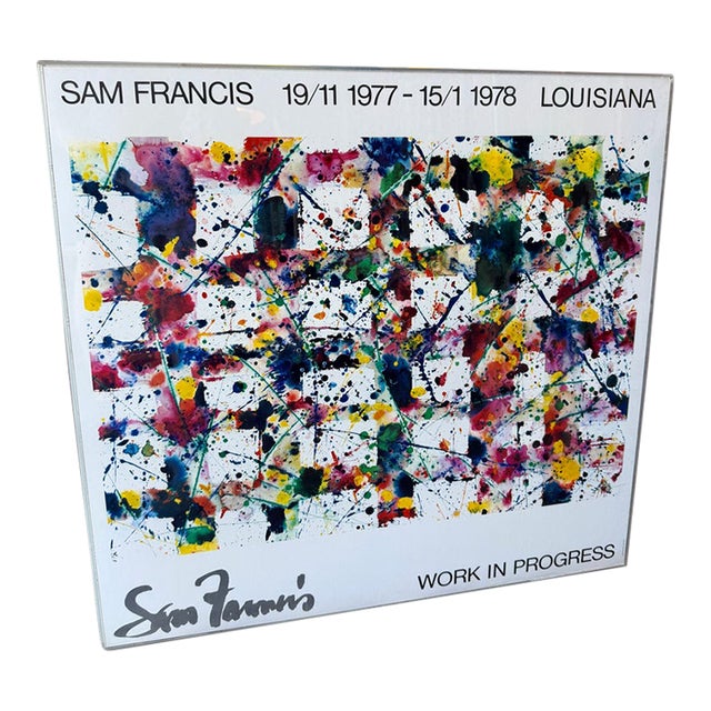 Sam Francis 1977 Louisiana Museum Exhibition Poster Custom Acrylic Box Frame Jerry Solomon Munn Denmark For Sale