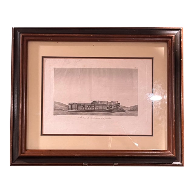 1808 French Engraving Canton China Boat Framed Antique Print Chinoiserie For Sale