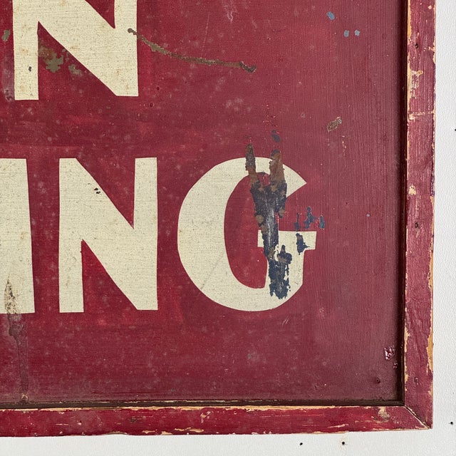 Vintage "Danger Men Working" Metal Red Painted Sign With Wood Frame For Sale - Image 4 of 8