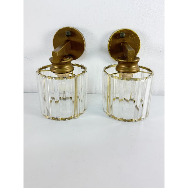 Brass Wall Lamps with Crystal Lampshades, 1970s, Set of 2 For Sale - Image 10 of 12