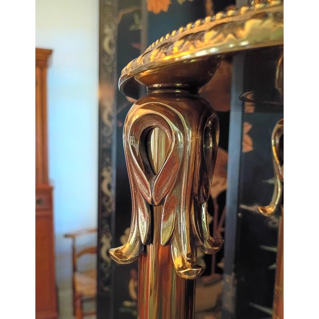 Metal 1960s Ornate Hollywood Regency Neoclassical Greek Roman Columns Brass Torchiere Floor Lamp For Sale - Image 7 of 14