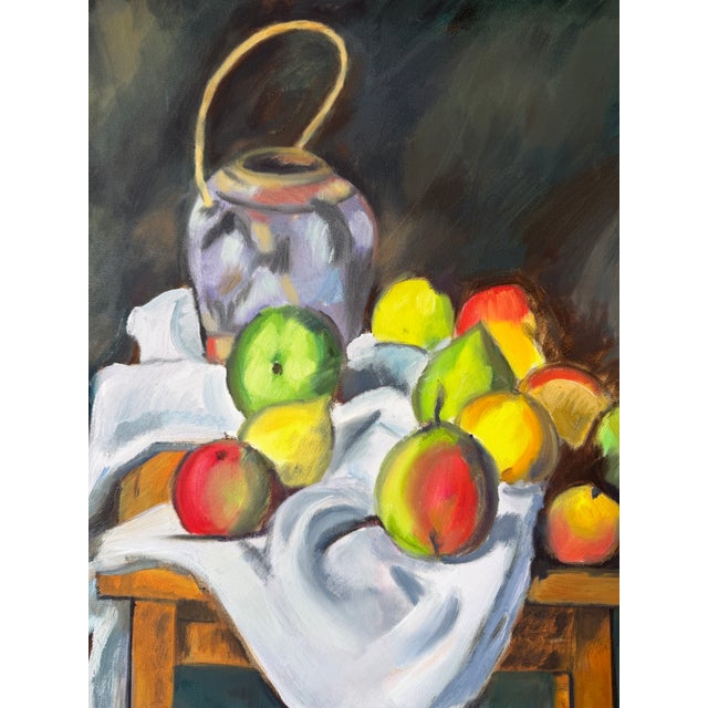 1990s 1990s Vintage Expressionist Still Life Fruit Oil on Canvas Painting, Signed For Sale - Image 5 of 11