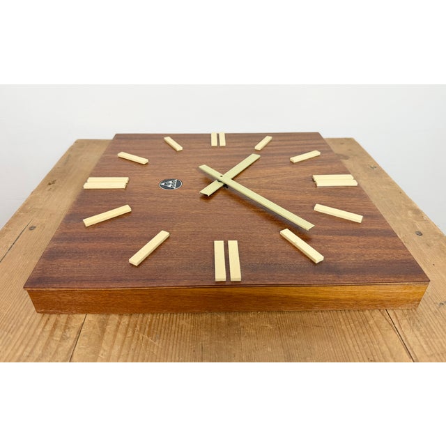 Vintage Brown Wooden Wall Clock from Pragotron, 1980s For Sale - Image 12 of 16