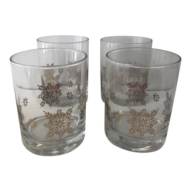 Culver Gold Snowflake Glasses - Set of 4 For Sale