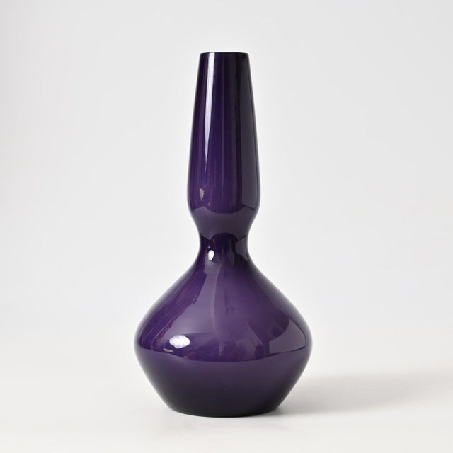Danish Purple Opaline Glass Vase by Jacob Bang for Kastrup, 1960s, in Very Good conditions. Designed 1950 to 1959 This...