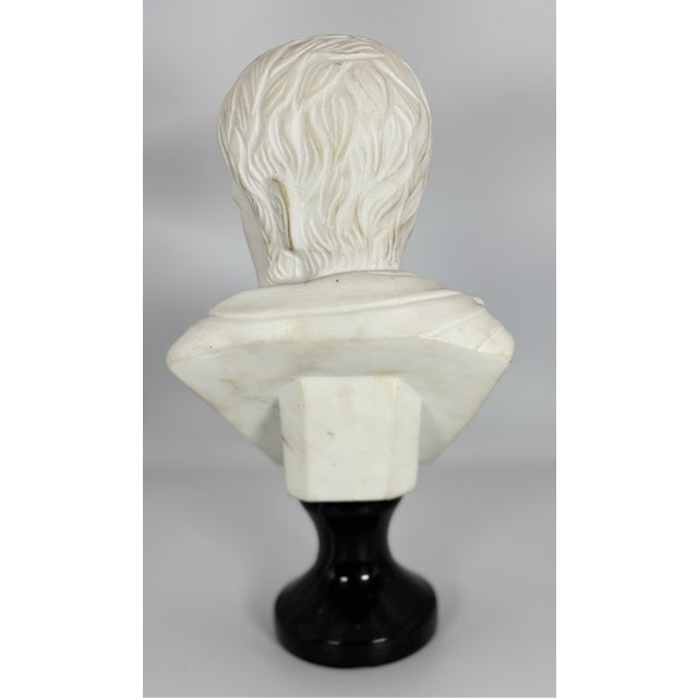 Mediterranean Antique Solid Marble Bust With Marble Base For Sale - Image 3 of 7