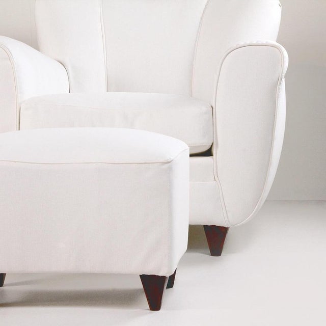 Set of Italian Armchair and Ottoman in White Fabric, Italy, 1940s For Sale - Image 11 of 17