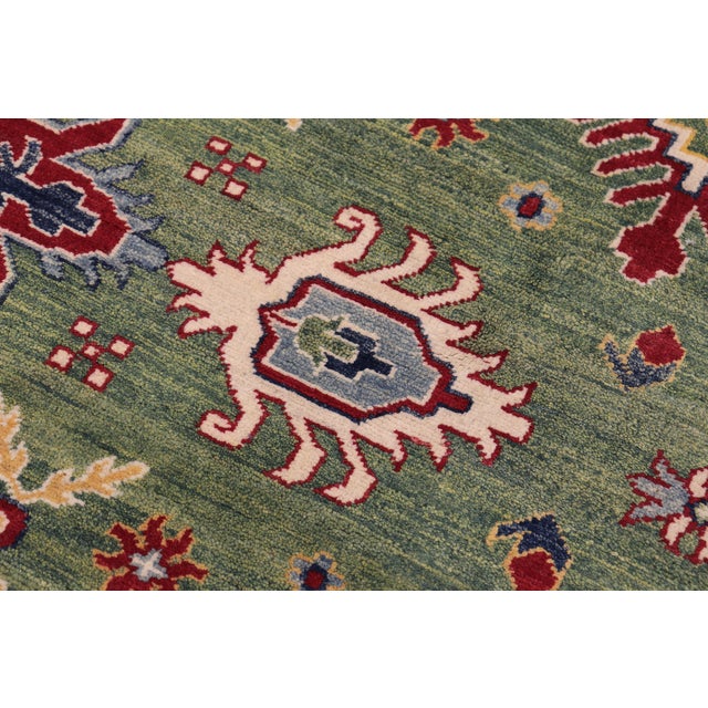 Boho Chic Kazak Light Green/Beige Wool Rug - 8'3''x9'5'' For Sale In New York - Image 6 of 10