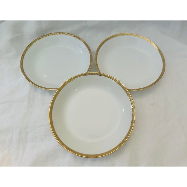 Vintage set of 3 Vignaud Limoges gold trim soup bowls, I also have coffee cups that match in my listings. Mix and match...