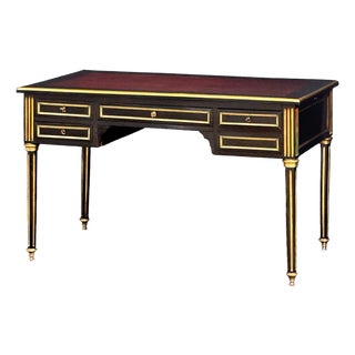 Louis XVI Ebonized Writing Table or Desk With Embossed Leather Top From France For Sale