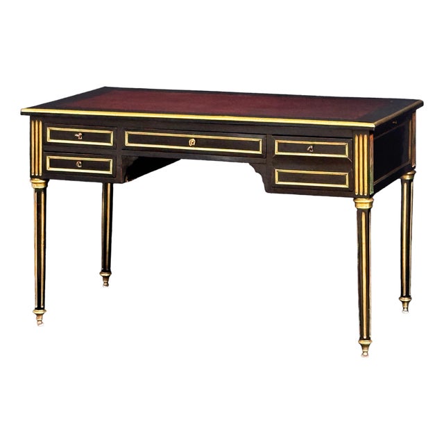 Louis XVI Ebonized Writing Table or Desk With Embossed Leather Top From France For Sale