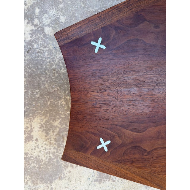 American of Martinsville Wedge Table : designer Merton Gershun Walnut with Aluminum “X”