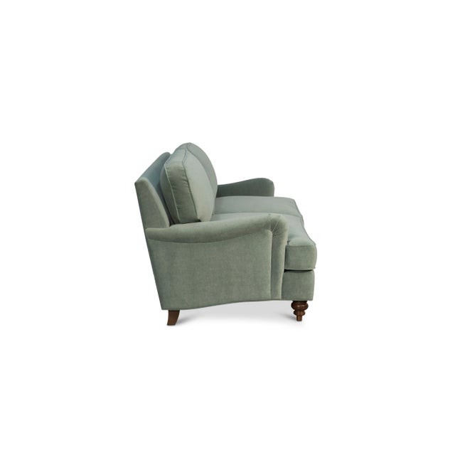 English Casa Cosima Emily English Roll Arm Cotton Velvet Seagreen Sofa For Sale - Image 3 of 4