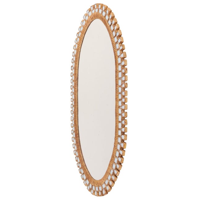 Glass Oval Gilt Resin and Blue Glass Mirror in Manner of Line Vautrin. For Sale - Image 7 of 8