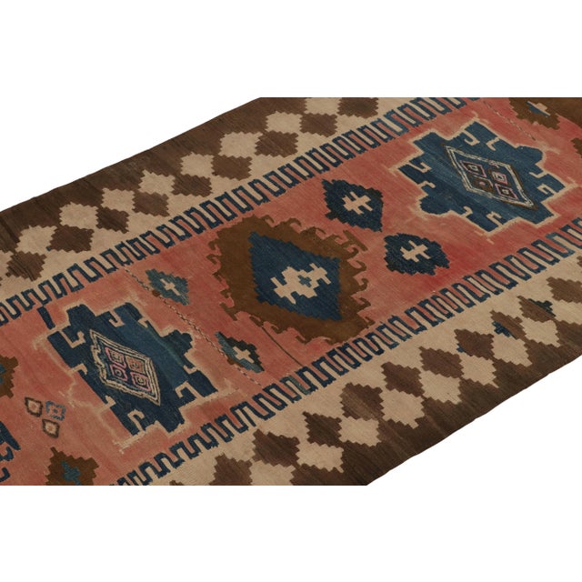 Rug & Kilim 1950s Vintage Kilim Rug in Pink With Blue Medallions, Beige-Brown Border For Sale - Image 4 of 6