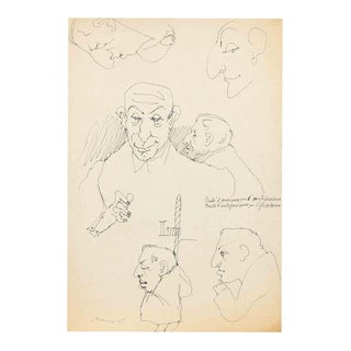 Mino Maccari, Portraits, 1947, Ink on Paper For Sale