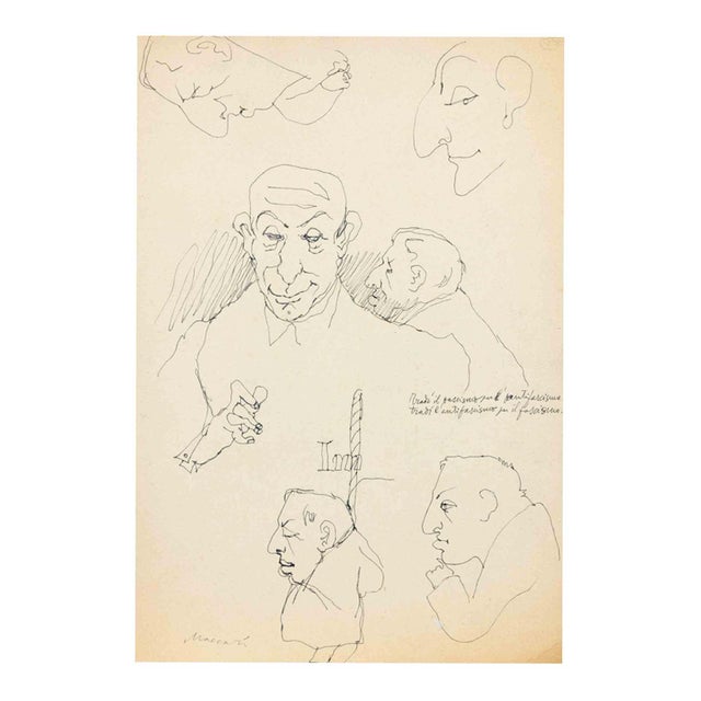 Mino Maccari, Portraits, 1947, Ink on Paper For Sale