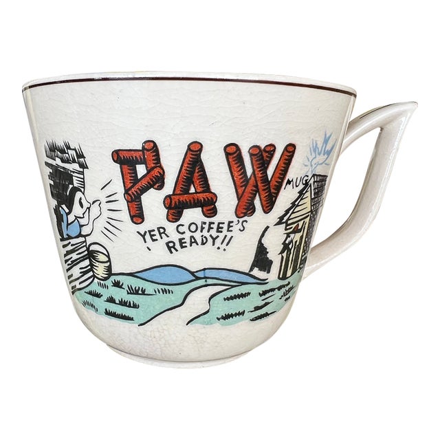 Vintage Mid-Century Modern "Paw Yer Coffee’s Ready!!" Hillbilly Novelty Mug For Sale