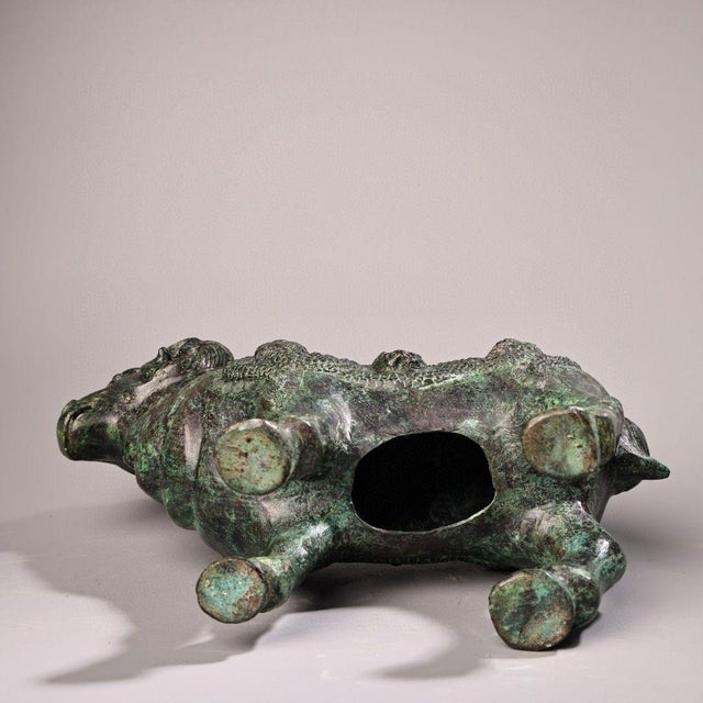 Metal Early 20th Century Bronze Ram Sculpture – 9.1" Archaic Style Animal Figure With Inscription For Sale - Image 7 of 10