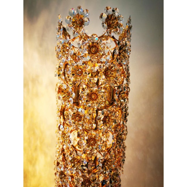 Red Vintage Gilt Brass and Crystal Floor Lamps from Palwa, 1960, Set of 2 For Sale - Image 8 of 18