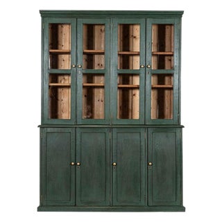 Large 19th Century English Pine Glazed Housekeepers Cabinet, 1880s For Sale