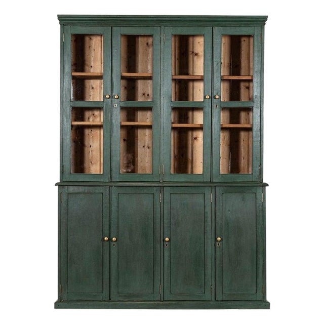 Large 19th Century English Pine Glazed Housekeepers Cabinet, 1880s For Sale