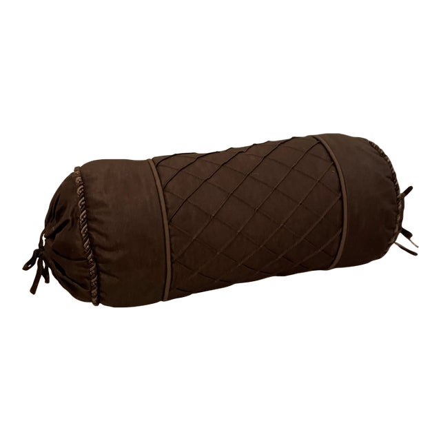 Vintage Custom Black Round Bolster Pillow With Diamond Pique Pattern For Sale