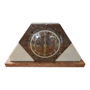 1930 British Art Deco Marble Wind-Up Mantle Clock, Working