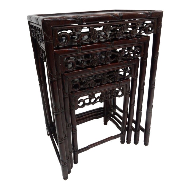 Antique Chinese Carved Rosewood Nesting Tables Set of 4 Chairish