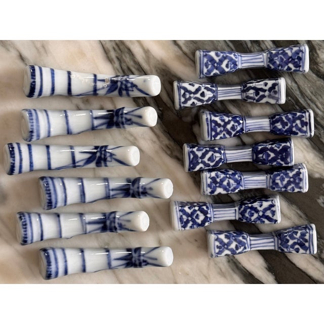 Mid-Century Asian Blue & White Fine Porcelain Knife Rests - A Baker’s Dozen For Sale - Image 4 of 18