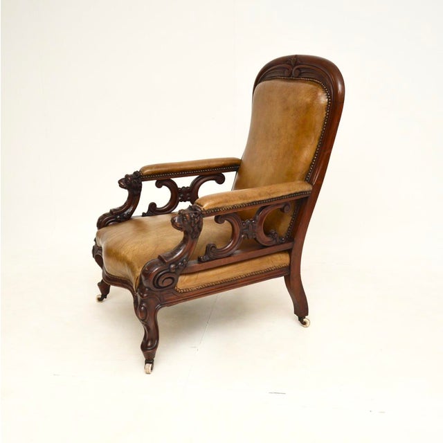 Antique Victorian Carved Leather Chair, 1850 For Sale - Image 4 of 13