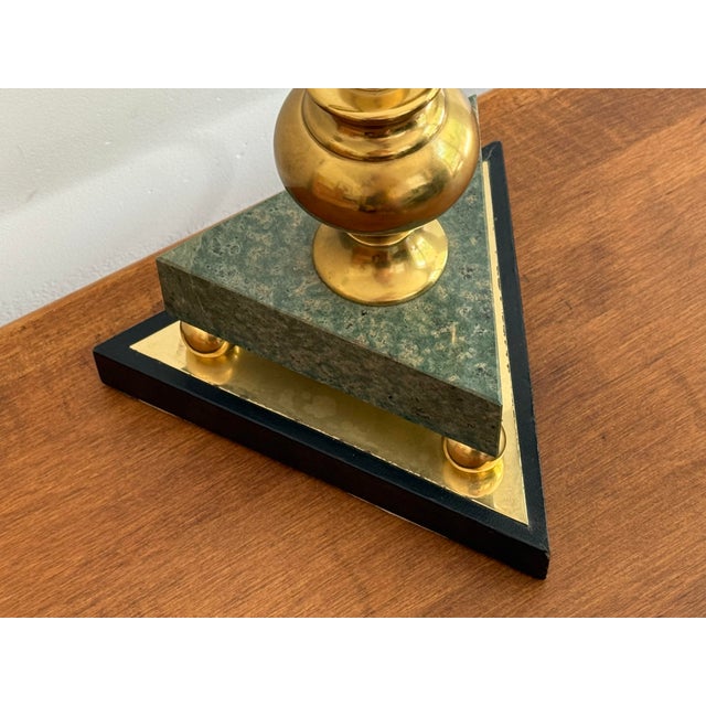 1980s Art Deco Revival Marble and Brass Bankers Lamp For Sale - Image 6 of 11