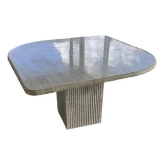 Minimalist Postmodern Travertine Marble Dining Table With Fluted Carved Base (Italy) For Sale