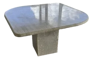 Minimalist Travertine Marble Dining Table With Fluted Carved Base