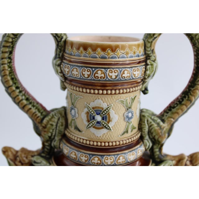 Antique Villeroy & Boch Mettlach Art Nouveau Vase W/ Dragon Handles For Sale In Dallas - Image 6 of 8