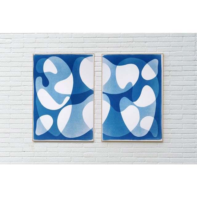 Paper 2025, Blue Modular Forms, Abstract Modern Diptych in Blue Tones, Handmade Cyanotype on Watercolor Paper by Kind of Cyan For Sale - Image 7 of 10
