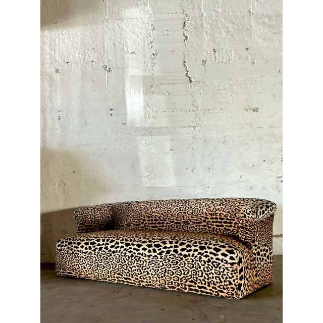 Vintage Boho Leopard Velvet Roll Arm Sofa For Sale In West Palm - Image 6 of 12