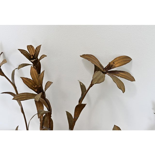 Metal Vintage French Gilded Metal Basket of Flowers Wall Sconce For Sale - Image 7 of 12