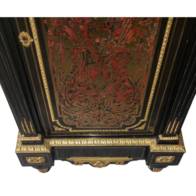 Black 19th Century French Boulle Cabinet With Dore Bronze and White Marble Top For Sale - Image 8 of 9