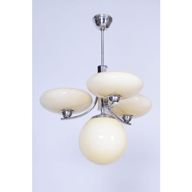 Art Deco Chandelier in Chrome-Plated Steel and Opal Glass, Czech, 1920s For Sale - Image 3 of 10