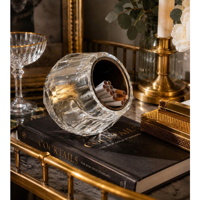 Vintage faceted Lucite cigarette holder or tabletop smoking accessory in a glamorous Hollywood Regency style. This...