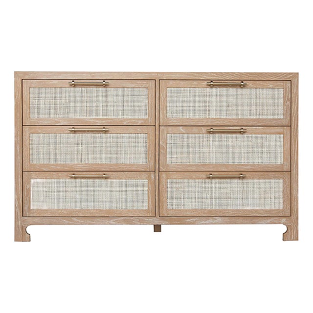 Matthew Izzo Home Carla Cerused Oak and Caned Chest of Drawers For Sale