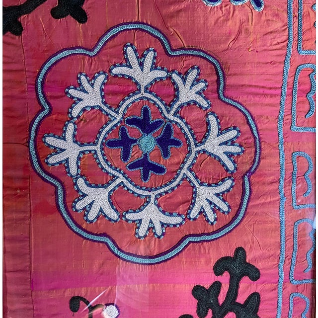 Pair of 19 Century Antique Silk Suzani Wall Hanging For Sale - Image 12 of 12