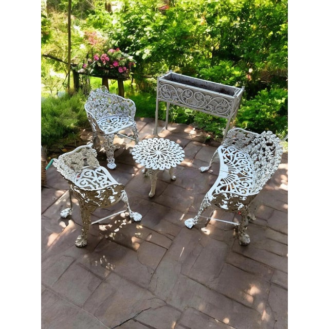 White White Cast Iron Grapevine Antique Victorian Outdoor Garden Furniture Suite-Set of 5 For Sale - Image 8 of 13
